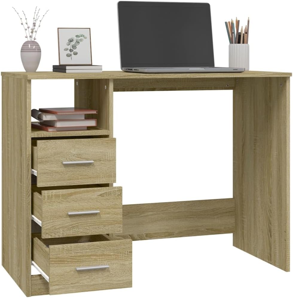 ESCRITORIO HOLDEN 3 CAJONES UN ESTANTE LIBRERO ROBLE 102X76 CM - 4