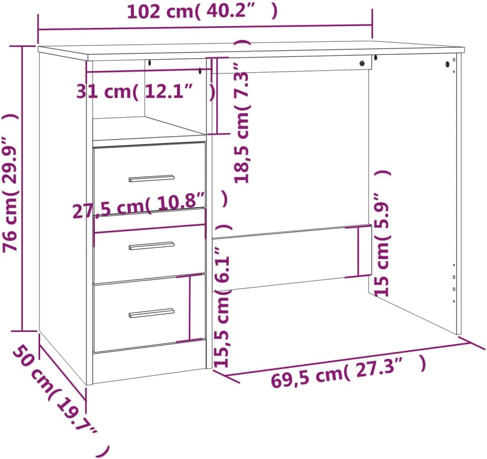 ESCRITORIO HOLDEN 3 CAJONES UN ESTANTE LIBRERO ROBLE 102X76 CM - 8