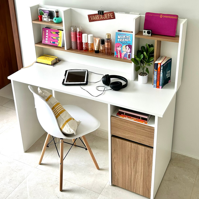 ESCRITORIO PRAGA CON CAJÓN 1 PUERTA LIBRERO COLOR ROBLE Y BLANCO 130CM - 1
