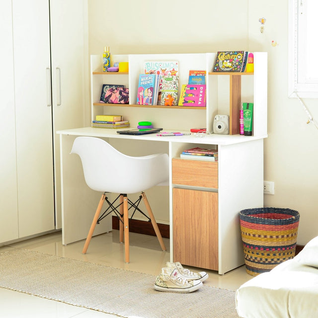 ESCRITORIO PRAGA CON CAJÓN 1 PUERTA LIBRERO COLOR ROBLE Y BLANCO 130CM - 2