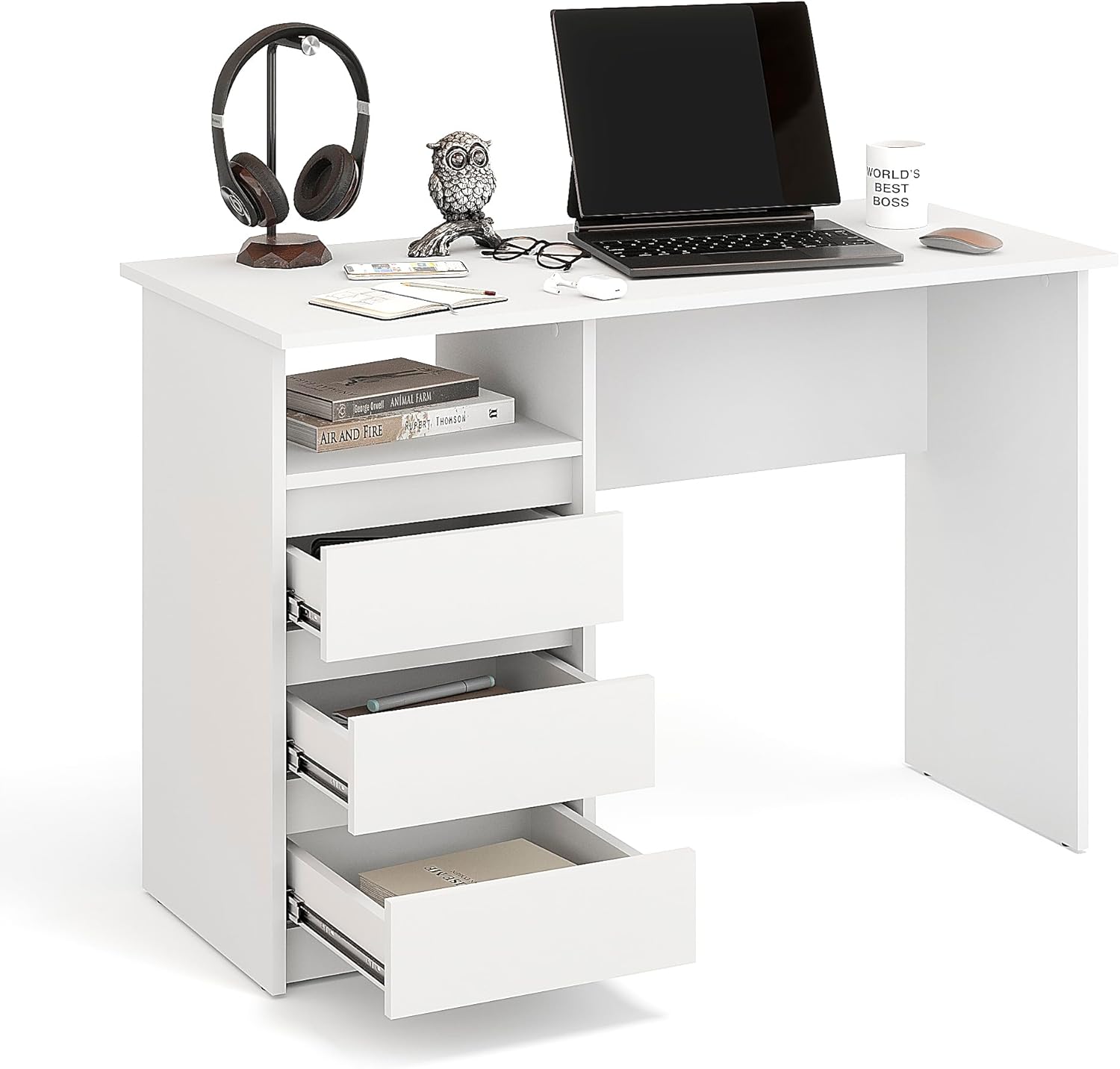 ESCRITORIO LOREZA PARA LAPTOP CON ESTANTE ALTO Y 3 CAJONES BLANCO 110CM - 4