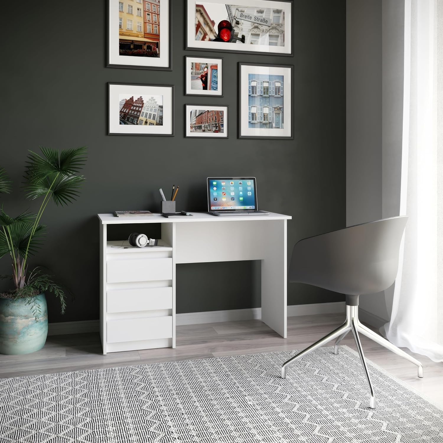 ESCRITORIO LOREZA PARA LAPTOP CON ESTANTE ALTO Y 3 CAJONES BLANCO 110CM - 6