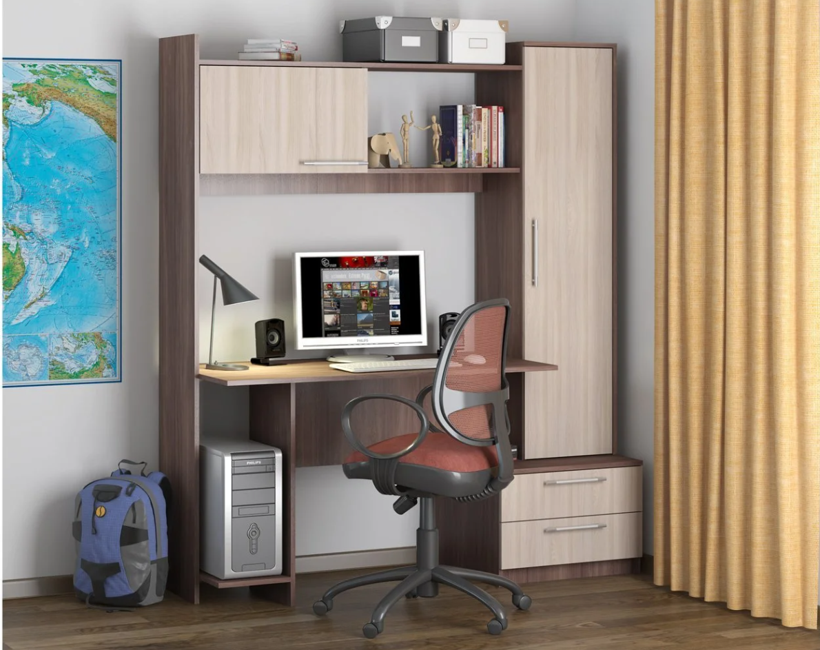 MESA DE ESCRITORIO YANDEX 2 CAJONES 2 PUERTAS COLOR ROBLE 186CM - 1