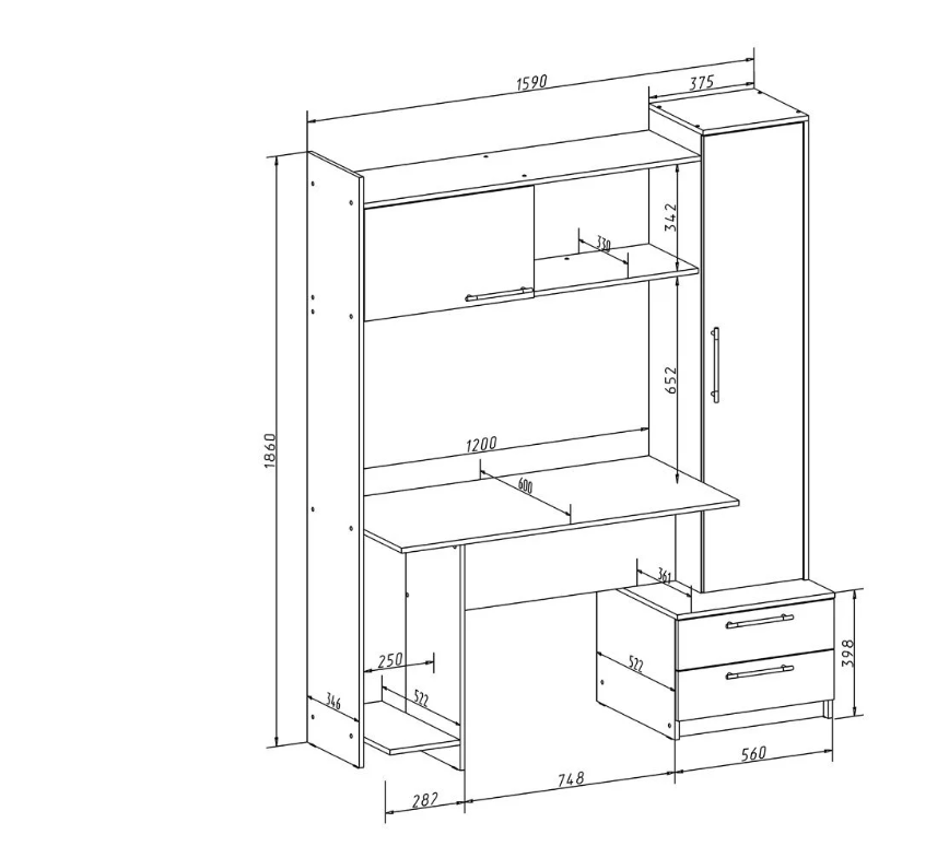 MESA DE ESCRITORIO YANDEX 2 CAJONES 2 PUERTAS COLOR ROBLE 186CM - 7