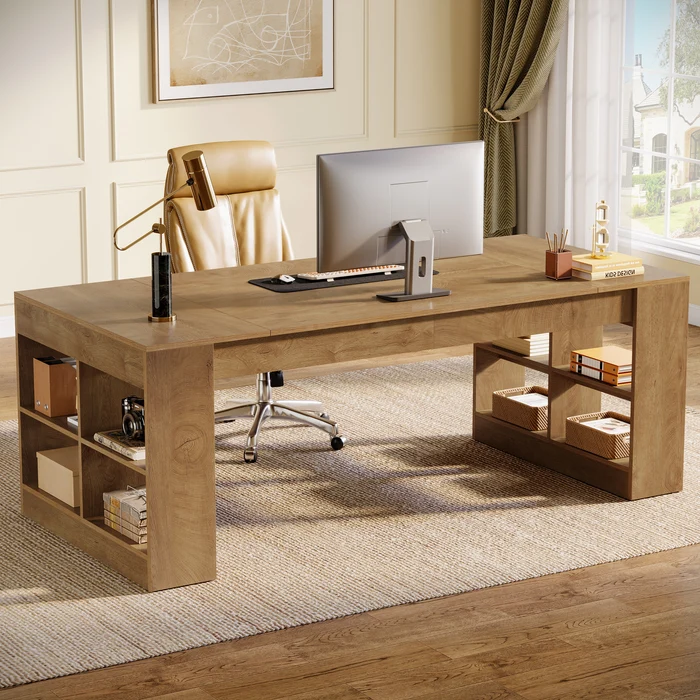 ESCRITORIO EJECUTIVO LINEN PARA PC DE OFICINA CON ESTANTES ROBLE 180CM - 1