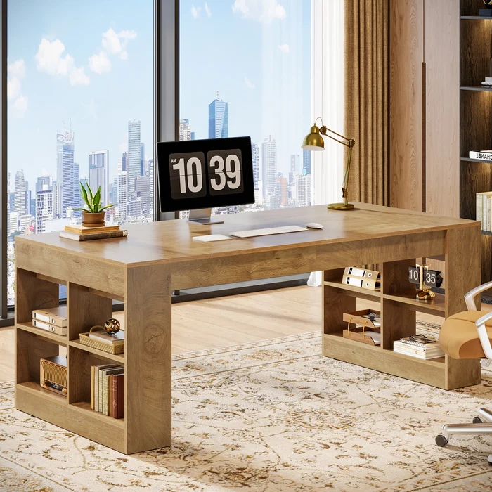 ESCRITORIO EJECUTIVO LINEN PARA PC DE OFICINA CON ESTANTES ROBLE 180CM - 5