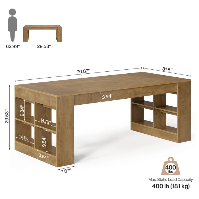 ESCRITORIO EJECUTIVO LINEN PARA PC DE OFICINA CON ESTANTES ROBLE 180CM - 9