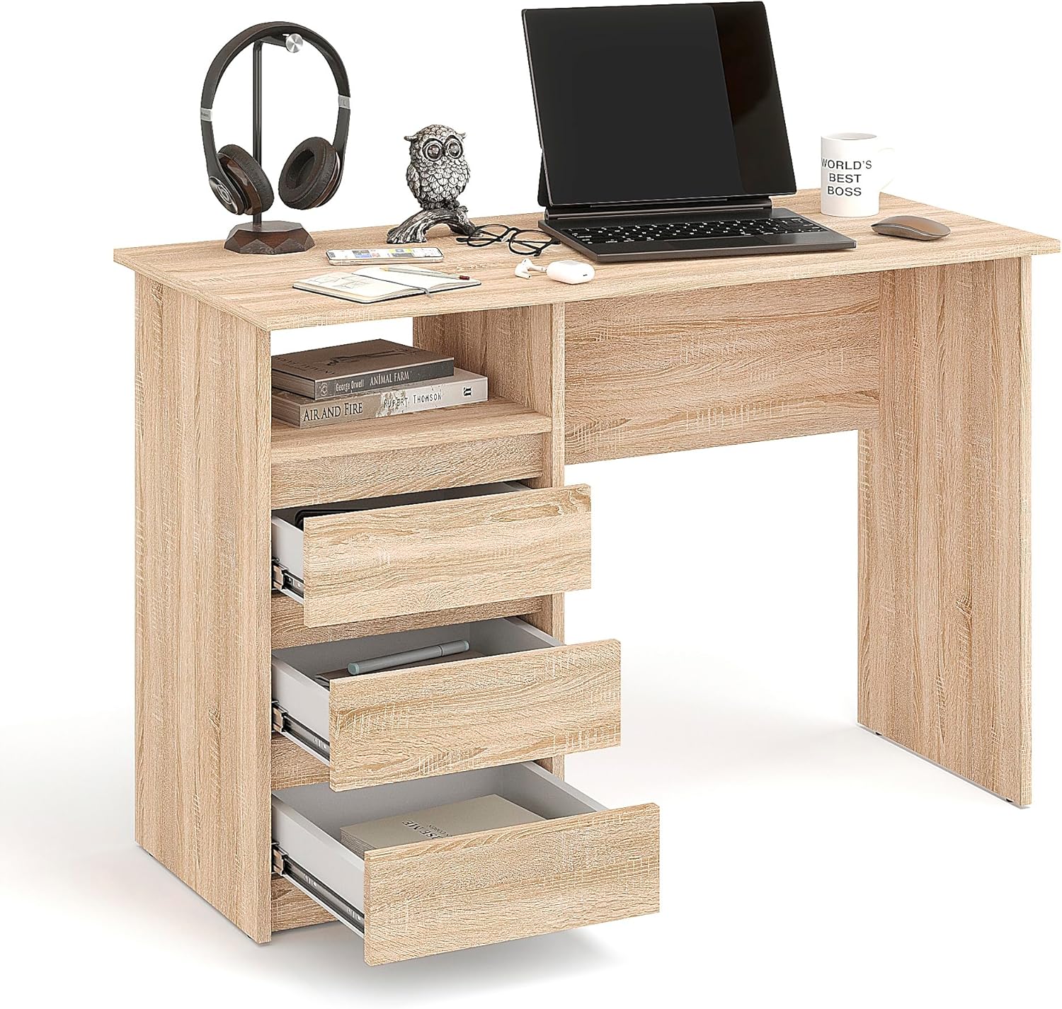 ESCRITORIO LOREZA PARA LAPTOP CON ESTANTE ALTO Y 3 CAJONES ROBLE 110CM - 6