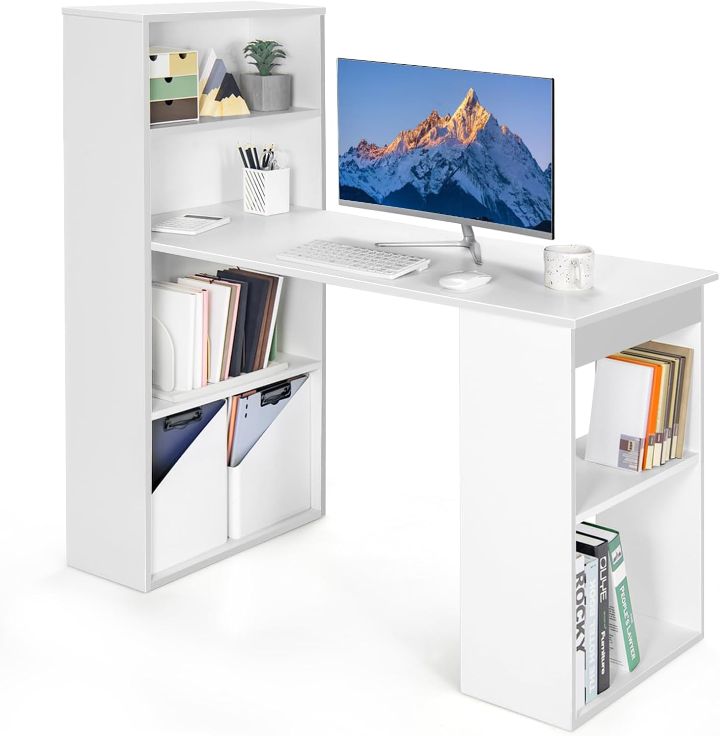 ESCRITORIO DE ESTUDIO BELTO PARA PC ESTANTE 4 NIVELES LIBRERO BLANCO - 3