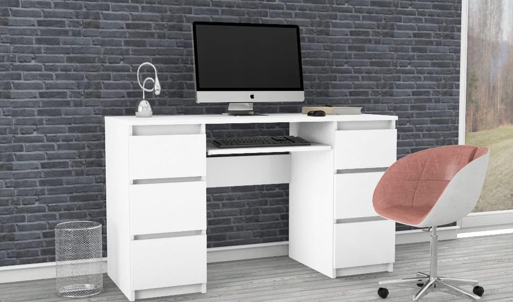 ESCRITORIO RISHON CON 6 CAJONES Y PORTA TECLADO COLOR BLANCO 130X76CM - 3