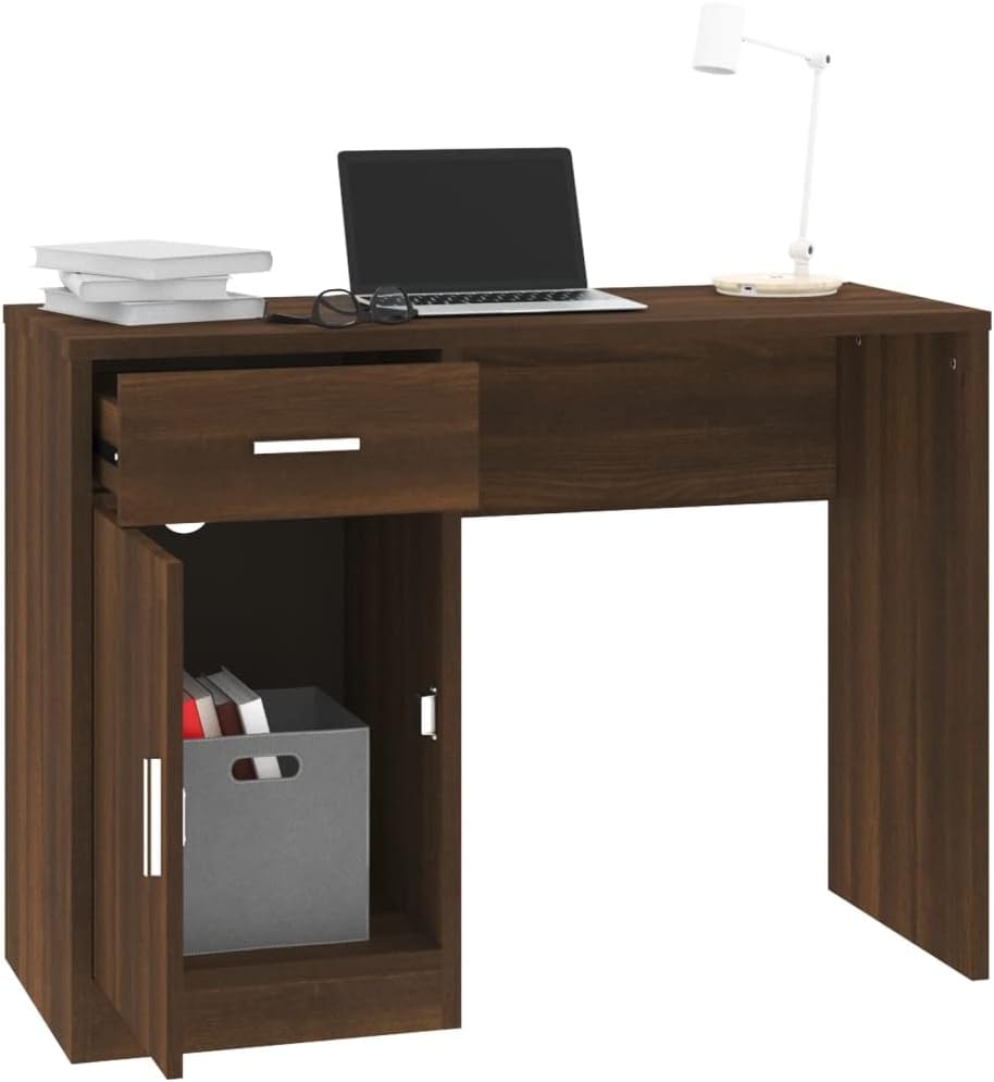ESCRITORIO KORD CON CAJÓN 1 PUERTA LIBRERO COLOR ROBLE OSCURO 100CM - 4