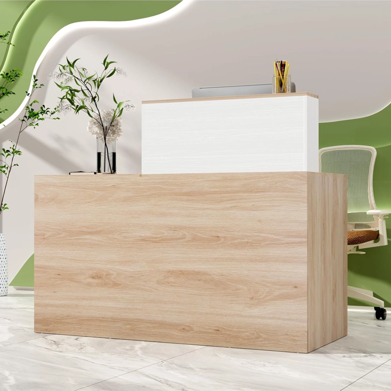 ESCRITORIO DE RECEPCIÓN LIANUA CON CAJÓN 1 PUERTA ROBLE Y BLANCO 140CM - 1