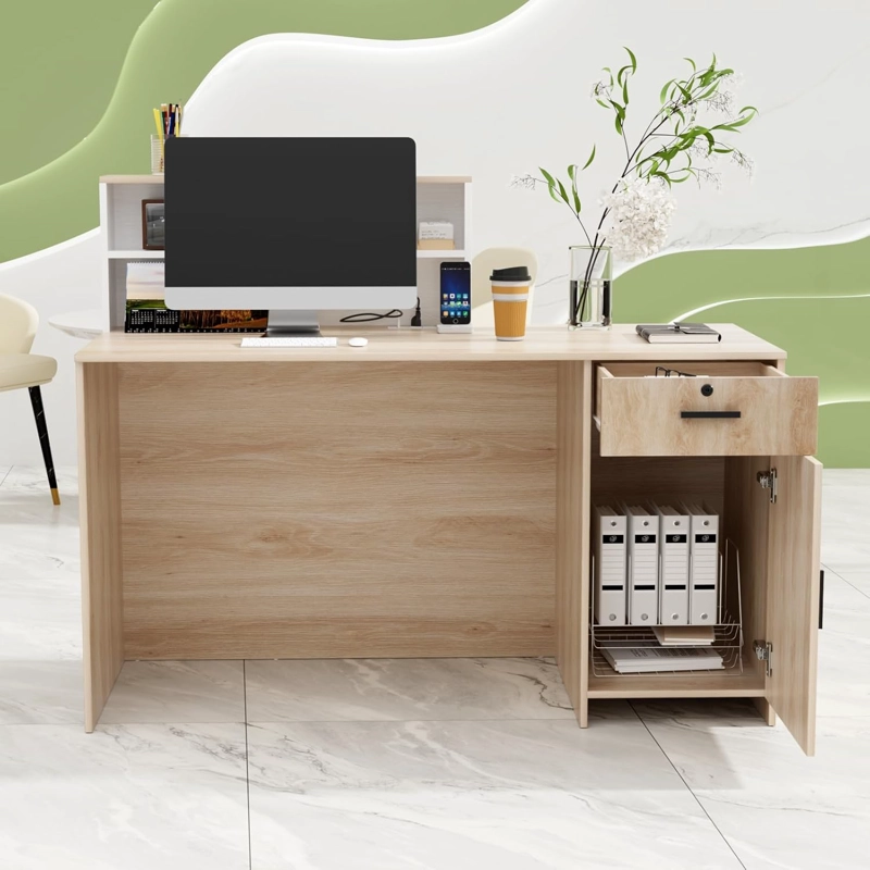 ESCRITORIO DE RECEPCIÓN LIANUA CON CAJÓN 1 PUERTA ROBLE Y BLANCO 140CM - 2