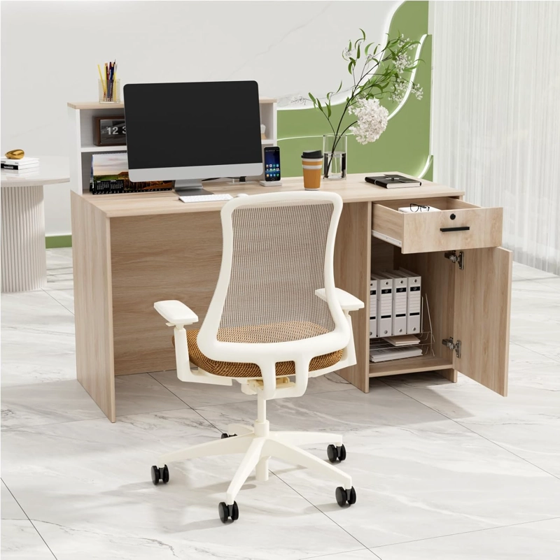 ESCRITORIO DE RECEPCIÓN LIANUA CON CAJÓN 1 PUERTA ROBLE Y BLANCO 140CM - 3
