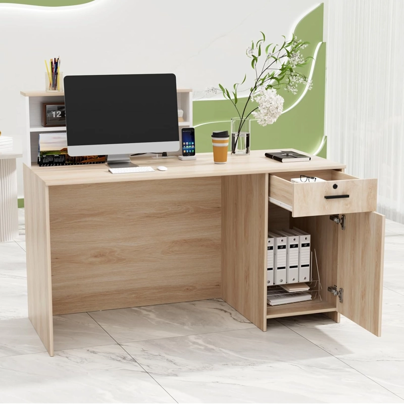 ESCRITORIO DE RECEPCIÓN LIANUA CON CAJÓN 1 PUERTA ROBLE Y BLANCO 140CM - 4