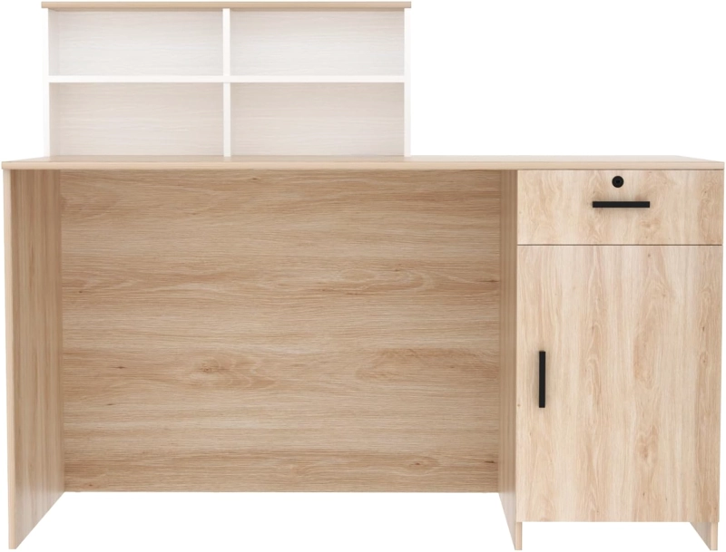 ESCRITORIO DE RECEPCIÓN LIANUA CON CAJÓN 1 PUERTA ROBLE Y BLANCO 140CM - 6