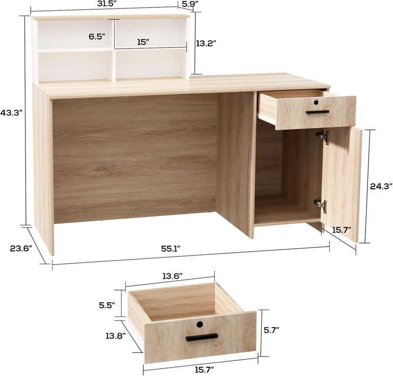 ESCRITORIO DE RECEPCIÓN LIANUA CON CAJÓN 1 PUERTA ROBLE Y BLANCO 140CM - 7