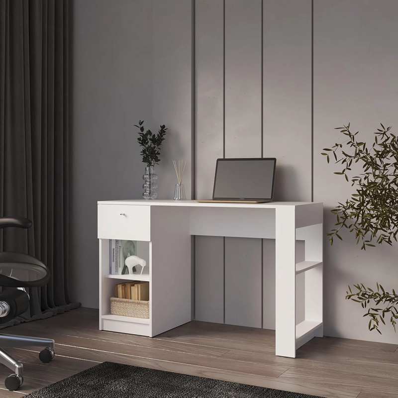 ESCRITORIO VALTRO CON CAJON ESTANTES ABIERTOS COLOR BLANCO 120CM - 1