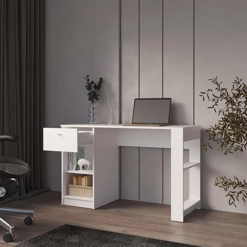 ESCRITORIO VALTRO CON CAJON ESTANTES ABIERTOS COLOR BLANCO 120CM - 3