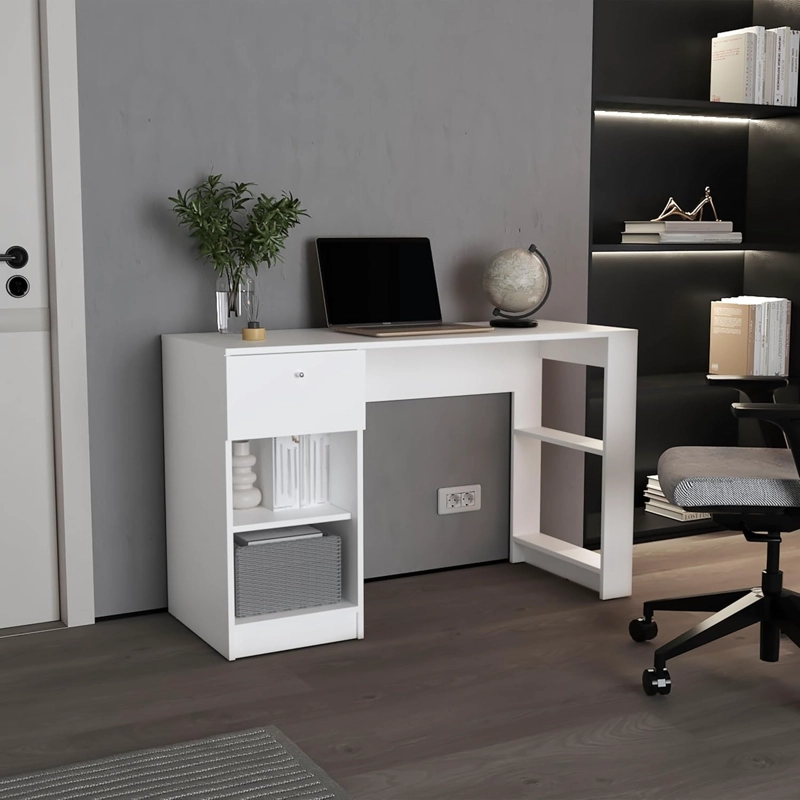 ESCRITORIO VALTRO CON CAJON ESTANTES ABIERTOS COLOR BLANCO 120CM - 10