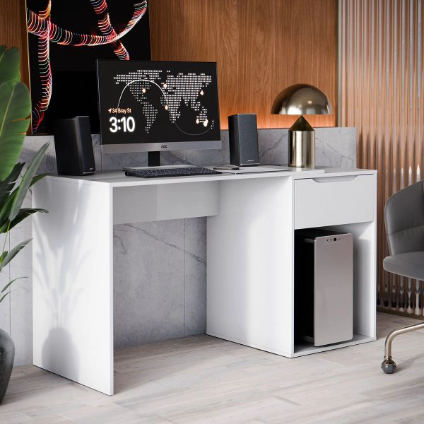 ESCRITORIO MARUN CON CAJON Y SOPORTE PARA CPU BLANCO 135CM - 1