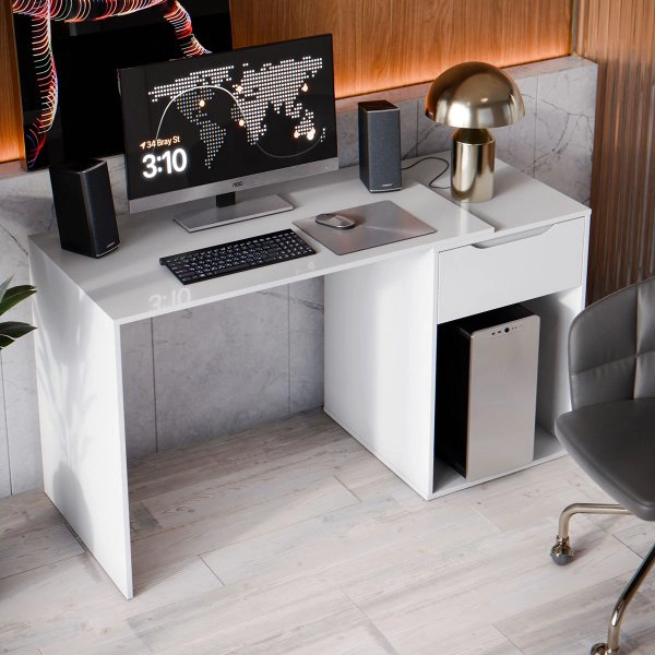 ESCRITORIO MARUN CON CAJON Y SOPORTE PARA CPU BLANCO 135CM - 2