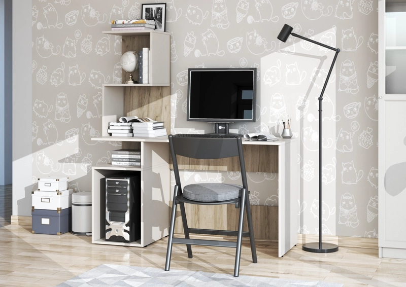 ESCRITORIO LONDEN CON ESTANTES Y PORTA CPU DUNA Y BLANCO 136CM - 4