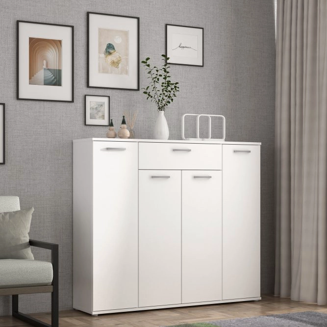 COMODA DARLEY 4 PUERTAS 1 CAJON COLOR BLANCO 139CM - 1