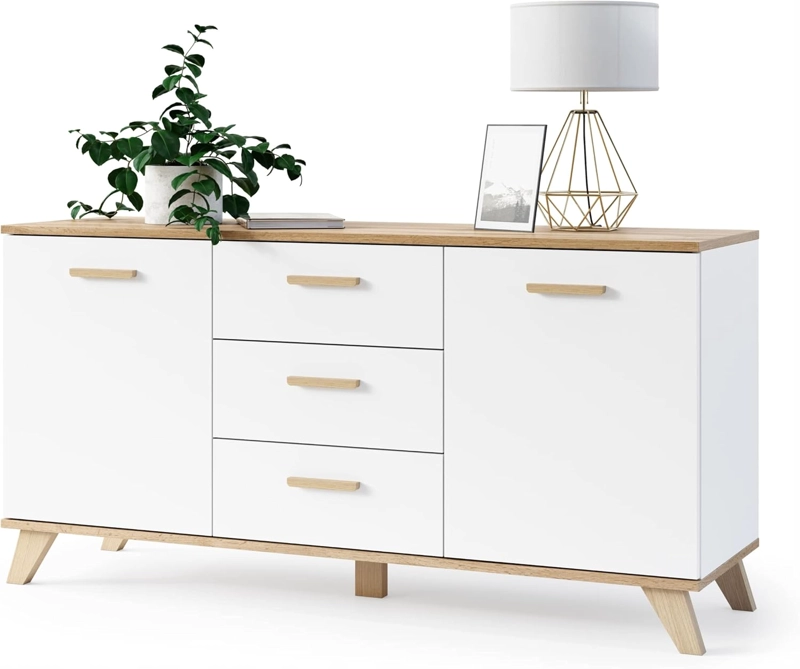 COMODA MEBLO 3 CAJONES 2 PUERTAS BLANCO ROBLE 150CM - 2