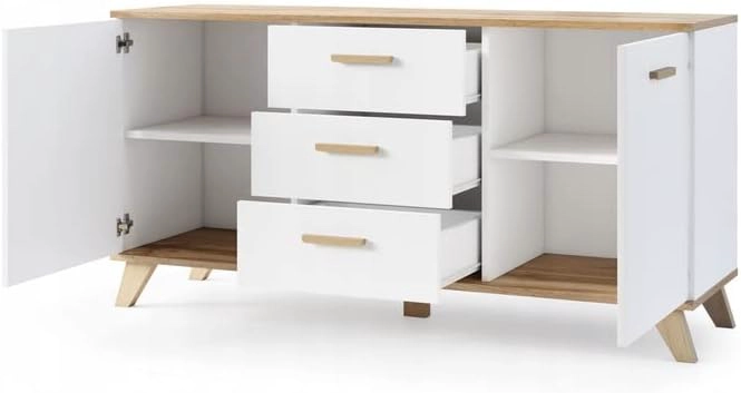 COMODA MEBLO 3 CAJONES 2 PUERTAS BLANCO ROBLE 150CM - 3