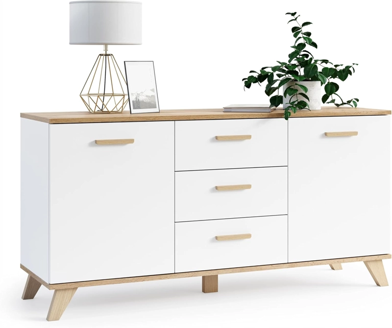 COMODA MEBLO 3 CAJONES 2 PUERTAS BLANCO ROBLE 150CM - 4