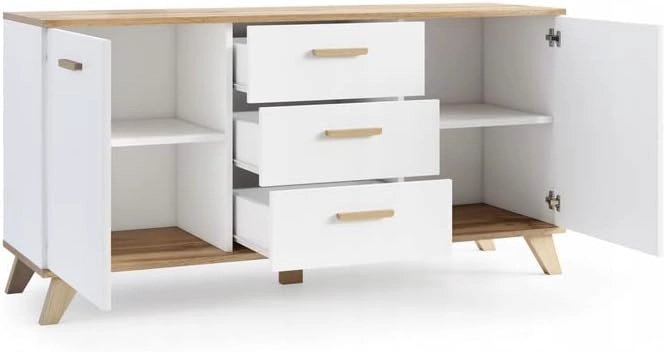 COMODA MEBLO 3 CAJONES 2 PUERTAS BLANCO ROBLE 150CM - 5