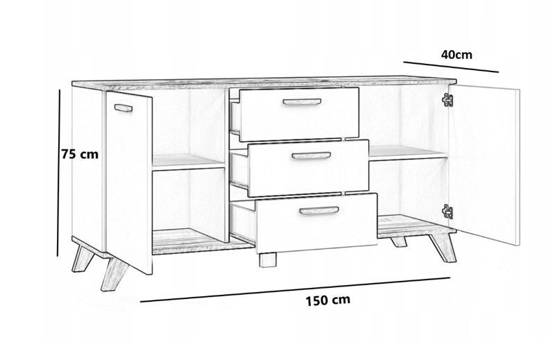 COMODA MEBLO 3 CAJONES 2 PUERTAS BLANCO ROBLE 150CM - 9