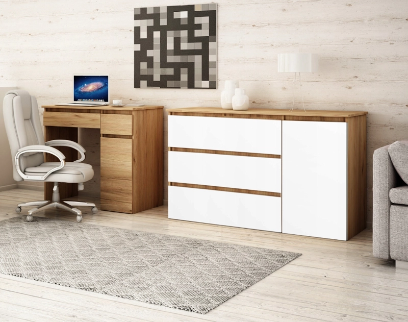 COMODA MARINA 3 CAJONES 1 PUERTA ROBLE BLANCO 120CM - 1
