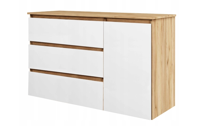 COMODA MARINA 3 CAJONES 1 PUERTA ROBLE BLANCO 120CM - 2