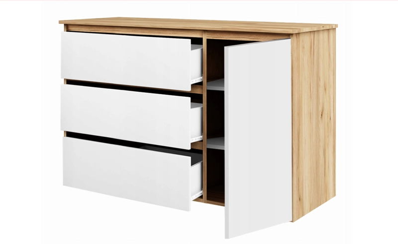 COMODA MARINA 3 CAJONES 1 PUERTA ROBLE BLANCO 120CM - 3