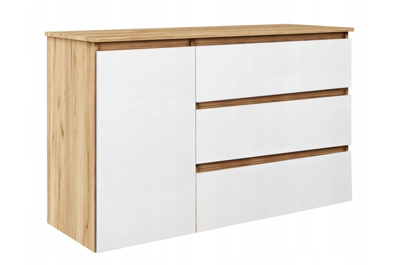 COMODA MARINA 3 CAJONES 1 PUERTA ROBLE BLANCO 120CM - 4