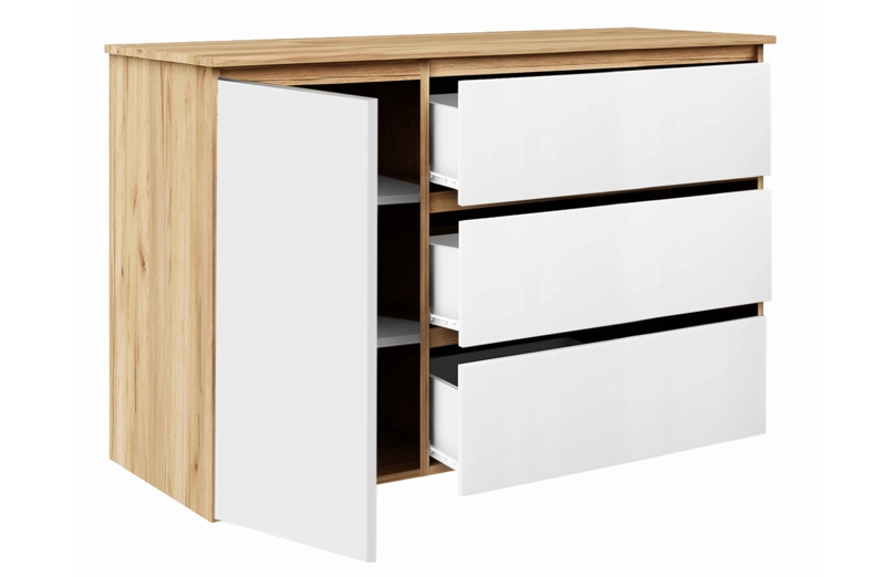 COMODA MARINA 3 CAJONES 1 PUERTA ROBLE BLANCO 120CM - 5