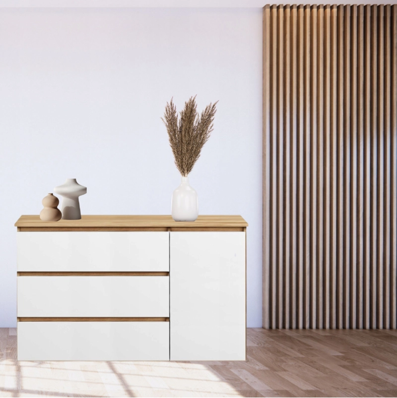 COMODA MARINA 3 CAJONES 1 PUERTA ROBLE BLANCO 120CM - 7
