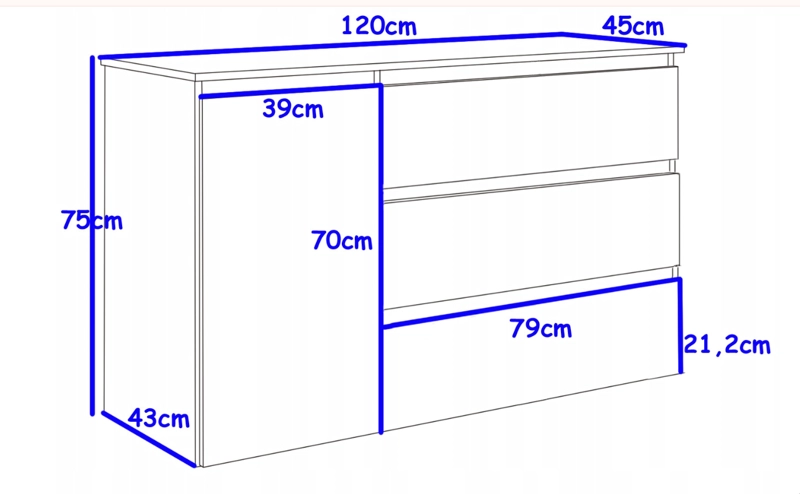 COMODA MARINA 3 CAJONES 1 PUERTA ROBLE BLANCO 120CM - 8