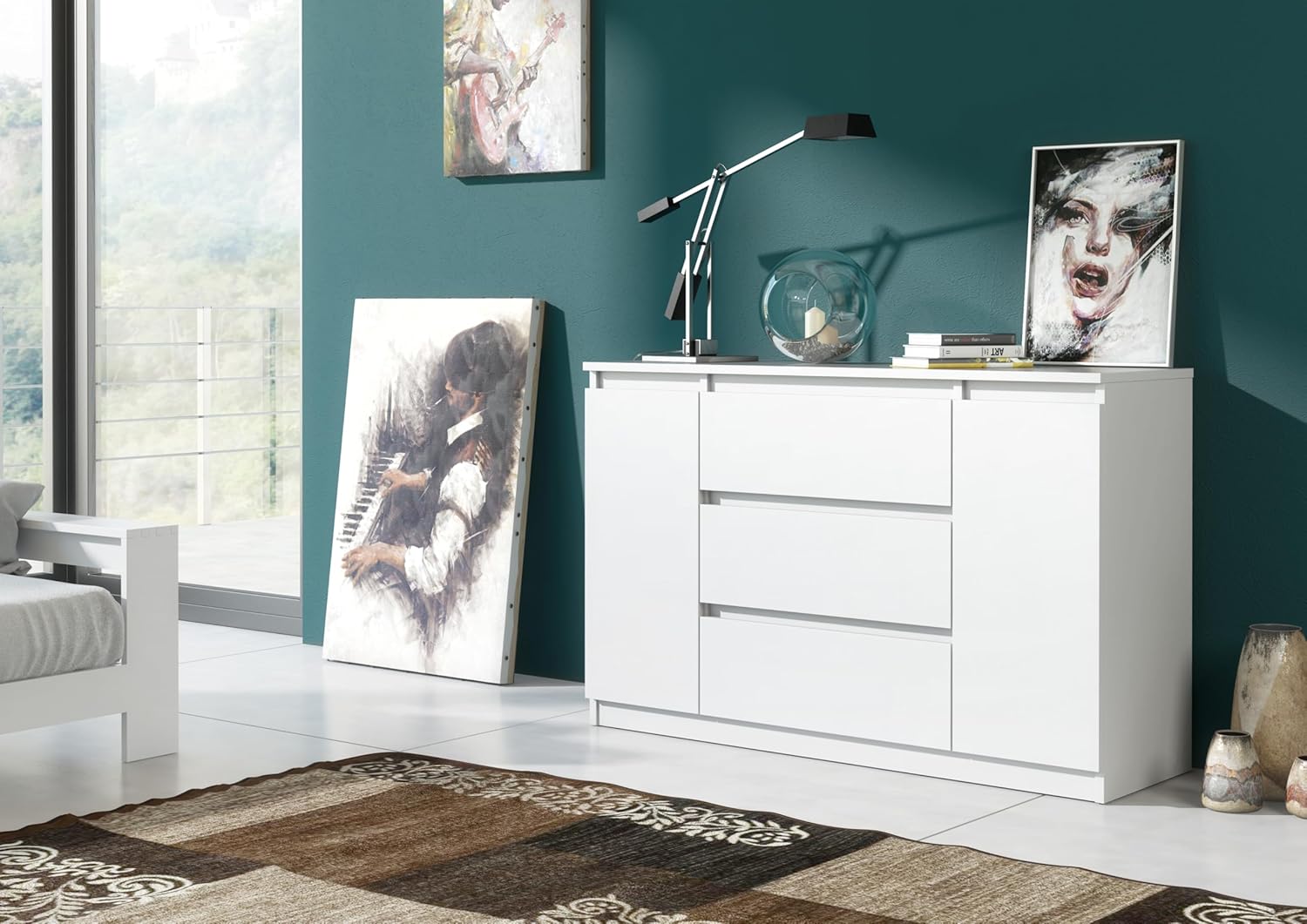 COMODA OSLO  3 CAJONES 2 PUERTAS COLOR BLANCO 120CM - 1