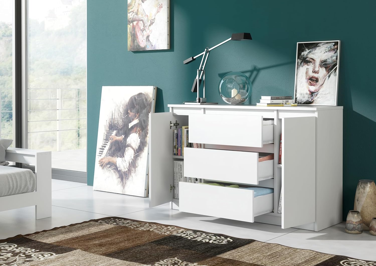 COMODA OSLO  3 CAJONES 2 PUERTAS COLOR BLANCO 120CM - 2
