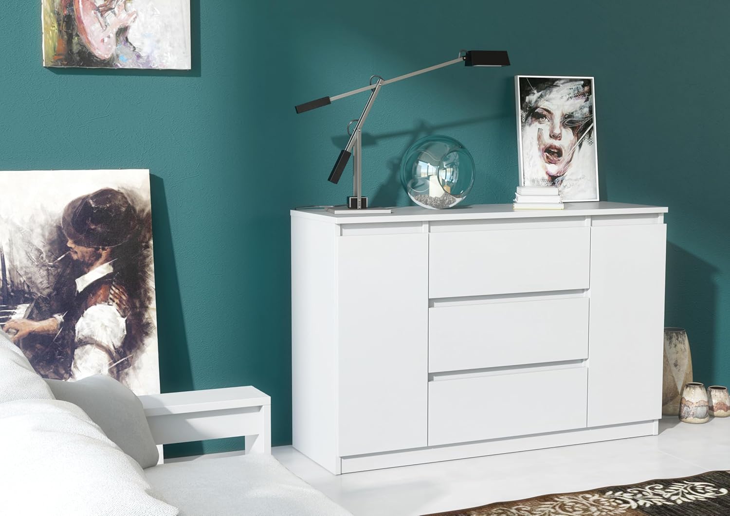 COMODA OSLO  3 CAJONES 2 PUERTAS COLOR BLANCO 120CM - 3