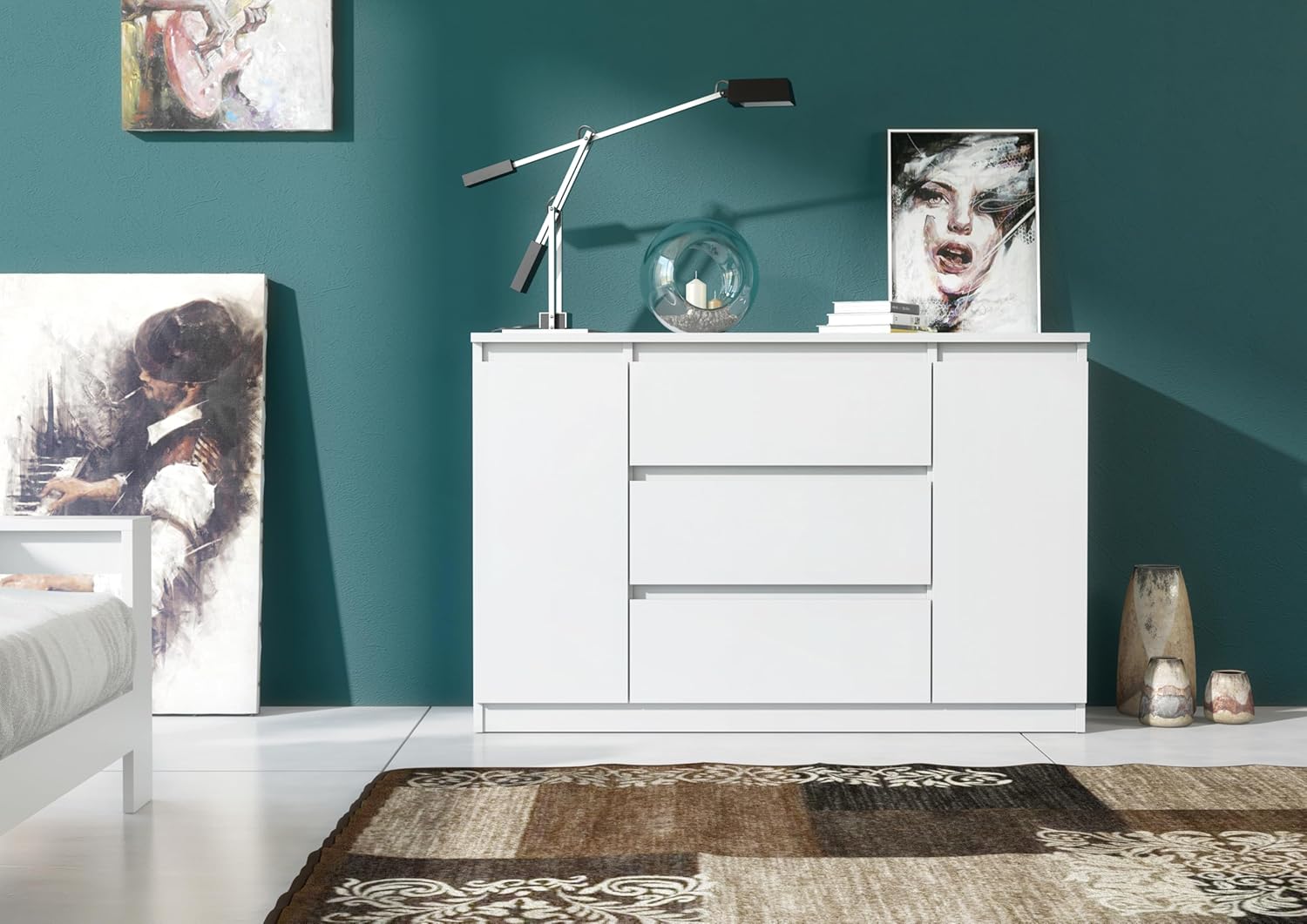 COMODA OSLO  3 CAJONES 2 PUERTAS COLOR BLANCO 120CM - 4