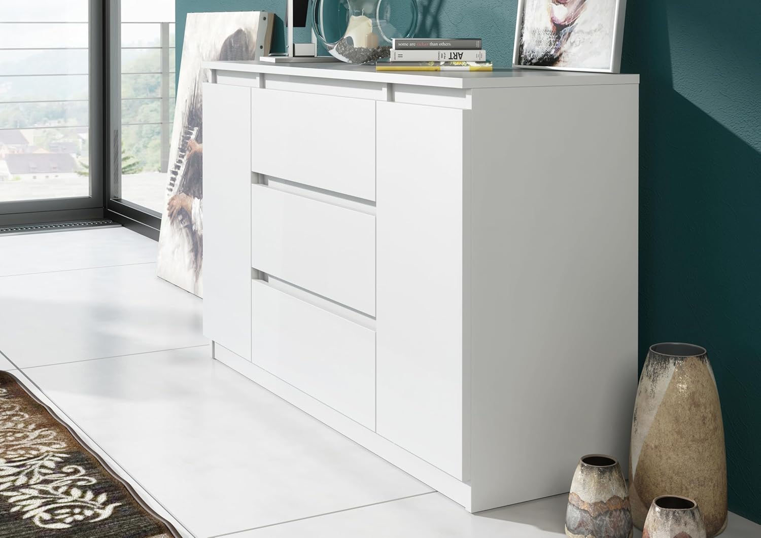 COMODA OSLO  3 CAJONES 2 PUERTAS COLOR BLANCO 120CM - 5