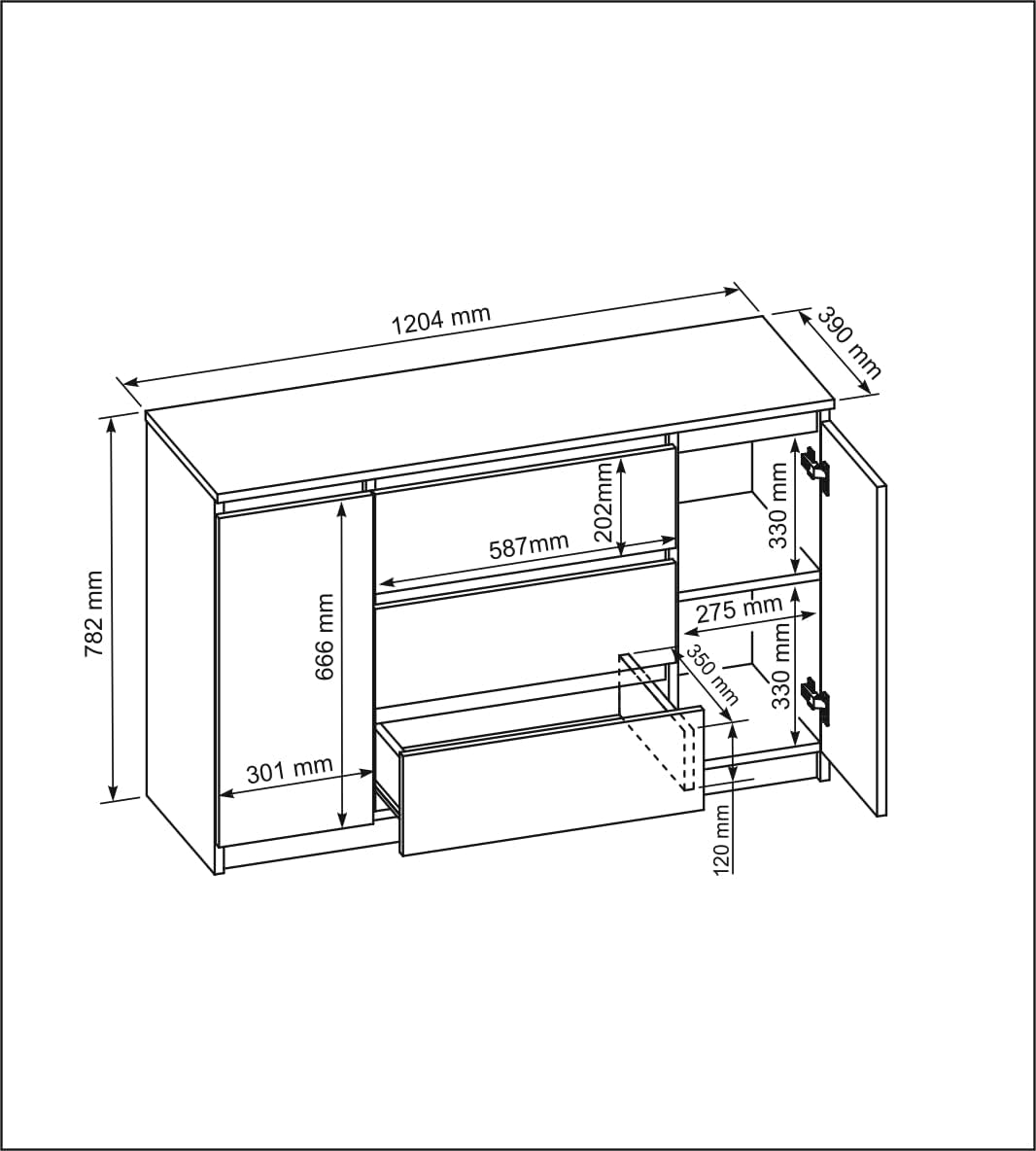 COMODA OSLO  3 CAJONES 2 PUERTAS COLOR BLANCO 120CM - 7