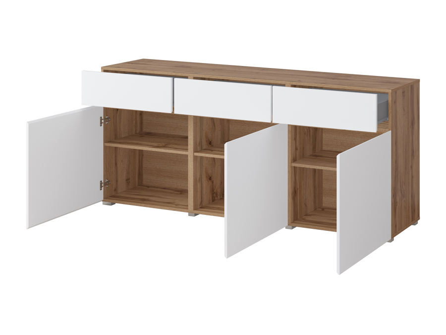 COMODA ELBORA 3 PUERTAS 3 CAJONES  BLANCO Y ROBLE 180CM - 4