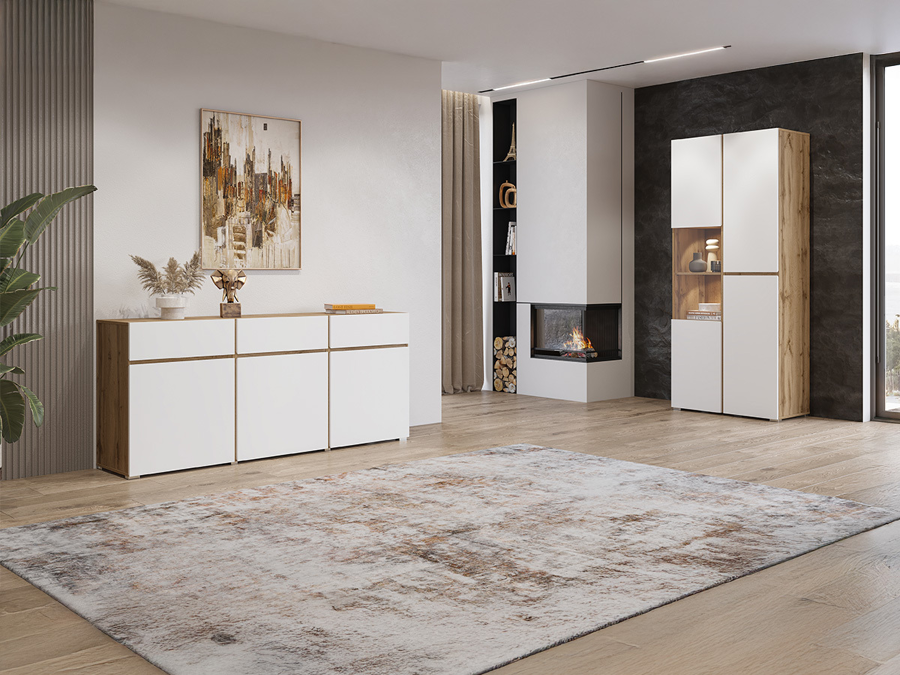 COMODA ELBORA 3 PUERTAS 3 CAJONES  BLANCO Y ROBLE 180CM - 5
