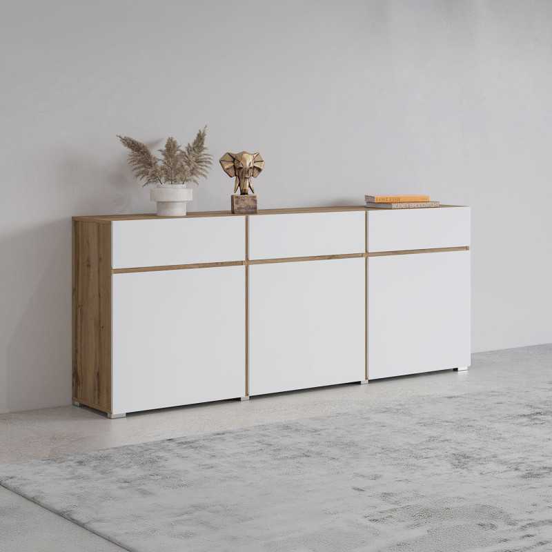 COMODA ELBORA 3 PUERTAS 3 CAJONES  BLANCO Y ROBLE 180CM - 6