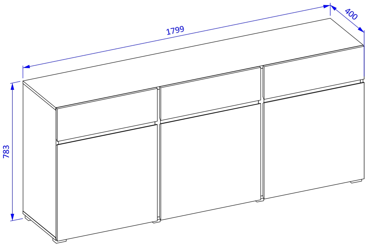 COMODA ELBORA 3 PUERTAS 3 CAJONES  BLANCO Y ROBLE 180CM - 7